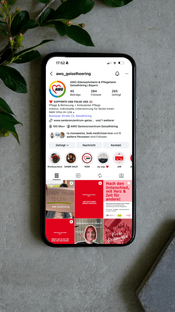 AWO Seniorenheim Geiselhöring Strategische Social-Media-Begleitung für mehr Sichtbarkeit, Vertrauen und Arbeitgeberattraktivität